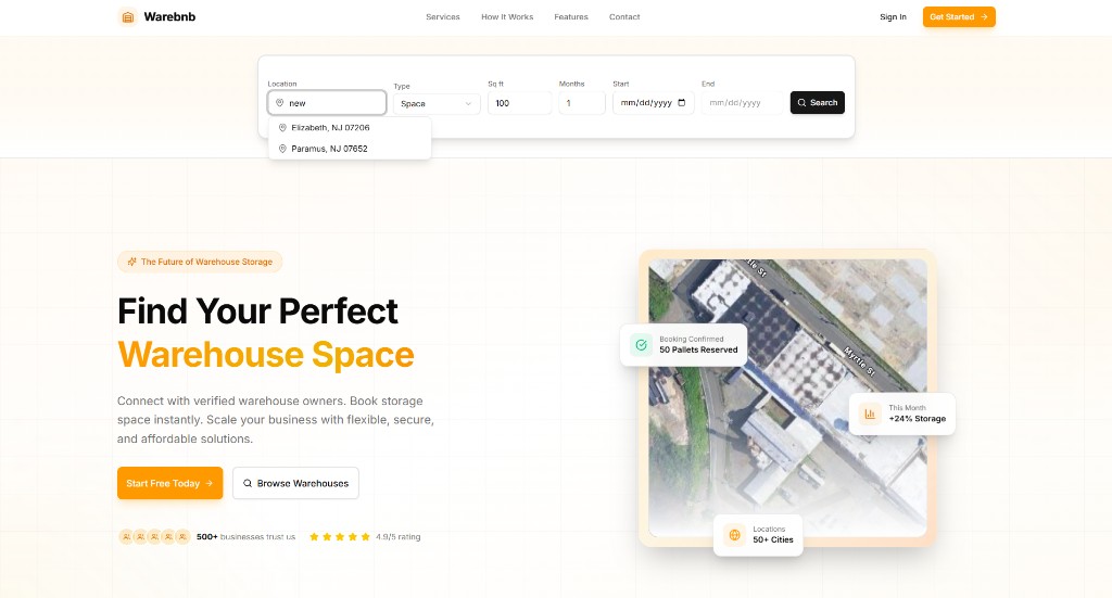 Homepage with search and hero