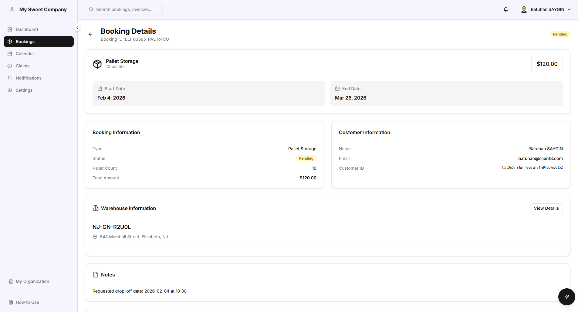 Booking details page